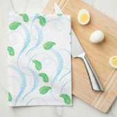 Blauwe golven en groene lederen keukenhanddoek (Quarter Fold)