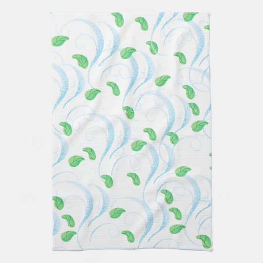 Blauwe golven en groene lederen keukenhanddoek (Verticaal)