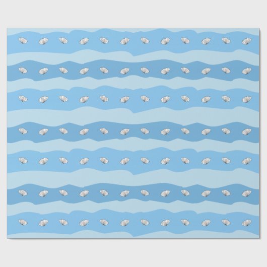 Blauwe golven en witte schalen aangepaste handmati cadeaupapier (Vlak)