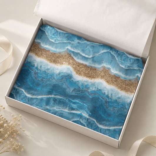 Blauwe golven en zandhars uitzicht tissuepapier