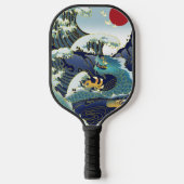 Blauwe golven Groene Draak Rode Zon Pickleball Pad Paddle (Voorkant)