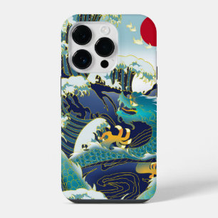 Blauwe Golven Groene Draak Rode Zon Skateboard iPhone 14 Plus Hoesje