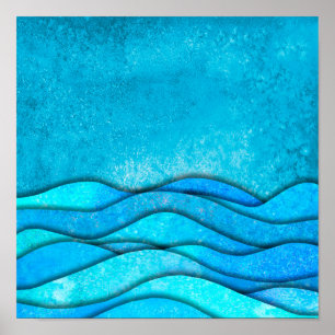  blauwe golven in de Oceaan Poster