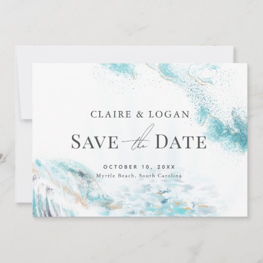 Blauwe golven kuddehuwelijk opslaan Datum Kaart (Voorkant)