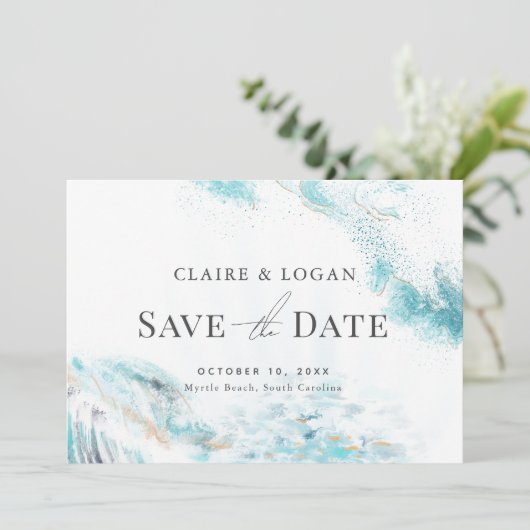 Blauwe golven kuddehuwelijk opslaan Datum Kaart (Staand voorkant)