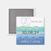 Blauwe golven loopy-hart opslaan Datum aangepaste  Magneet (Voorkant / Achterkant)