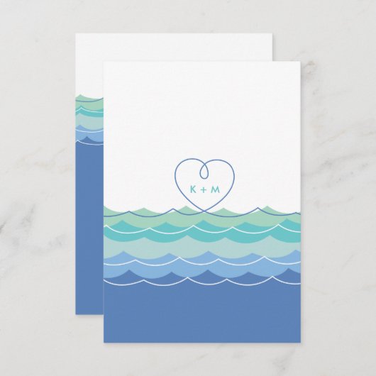 Blauwe Golven Loopy Heart Strand Bruiloftsreceptie RSVP Kaartje (Voorkant / Achterkant)