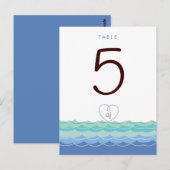 Blauwe Golven Lopy Heart Beach Modern Tafelnummer (Voorkant / Achterkant)