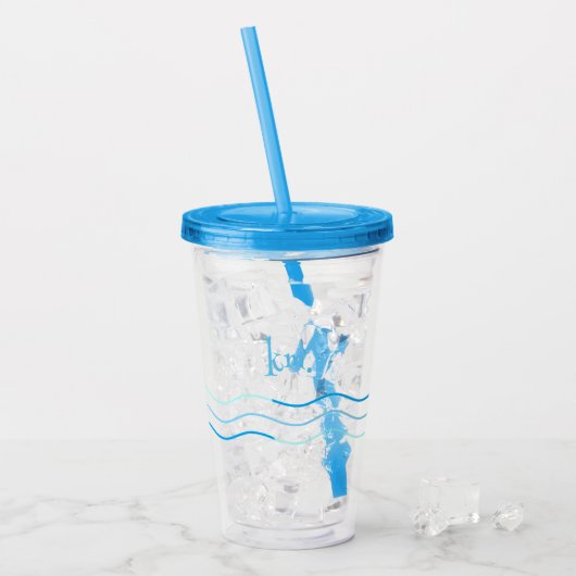 Blauwe golven Monogram Acryl Drinkbeker (Voorkant ijs)