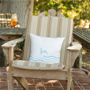 Blauwe golven Monogram Buitenkussen
