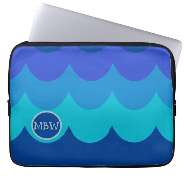 Blauwe golven Monogram iPad-draagtas Laptop Sleeve (Voorkant)