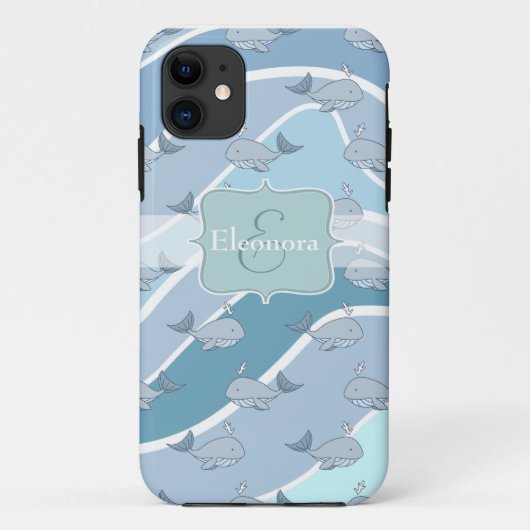 Blauwe golven, naadloos walvispatroon Case-Mate iPhone case (Achterkant)
