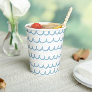 Blauwe golven   Nautisch Baby shower of Strandfees Papieren Bekers