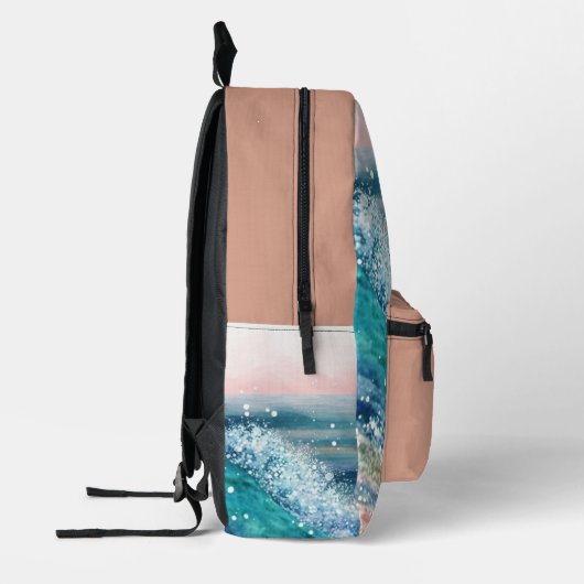 Blauwe golven op het strand bedrukte rugzak (Links)