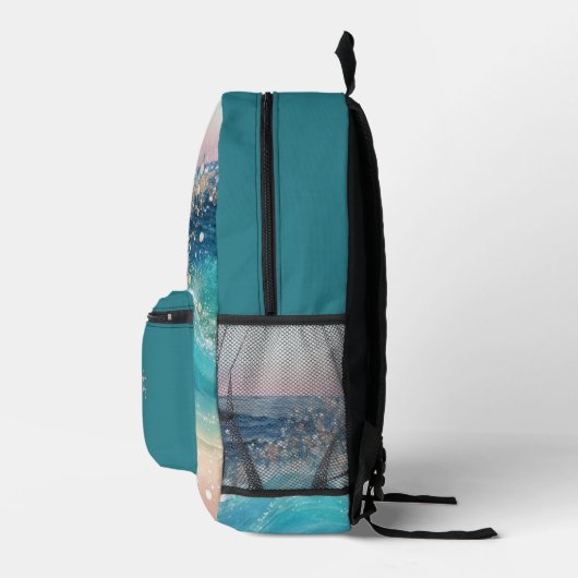 Blauwe golven op het strand bedrukte rugzak (Rechts)