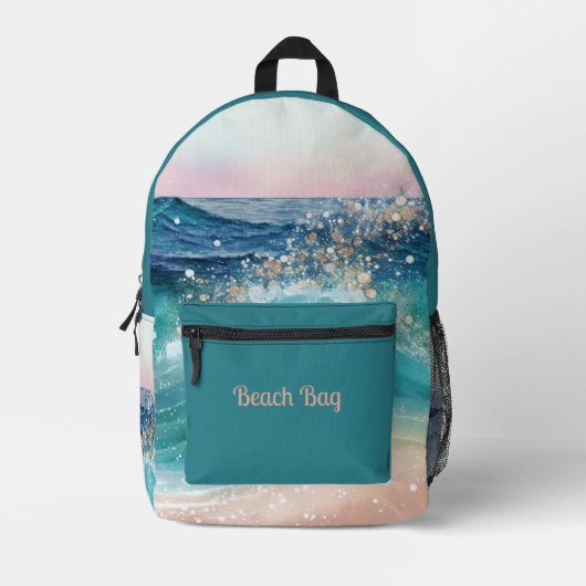 Blauwe golven op het strand bedrukte rugzak (Voorkant)