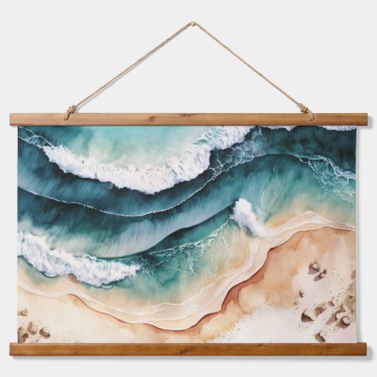 Blauwe golven op het strand hangend wandkleed (Voorkant 2)