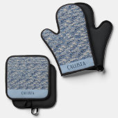 Blauwe Golven Ovenwant & Pannenlap Set (Voorkant / Achterkant)