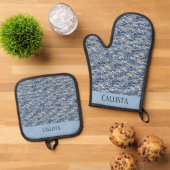 Blauwe Golven Ovenwant & Pannenlap Set (Top down)