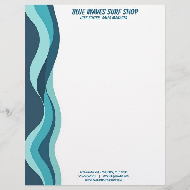 Blauwe Golven Rand Surf Oceaan Water Spa Briefhoofd (Voorkant)