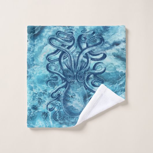 Blauwe golven van het Zee & Octopus Grafische Tek Bad Handdoek (Wasdoekje)