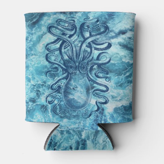Blauwe golven van het Zee & Octopus Grafische  Tek Blikjeskoeler (Voorkant)