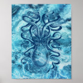 Blauwe golven van het Zee & Octopus Grafische  Tek Poster (Voorkant)