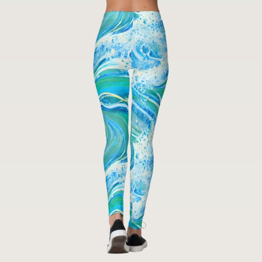 Blauwe golven voor Zee in de oceaan Leggings (Achterkant)