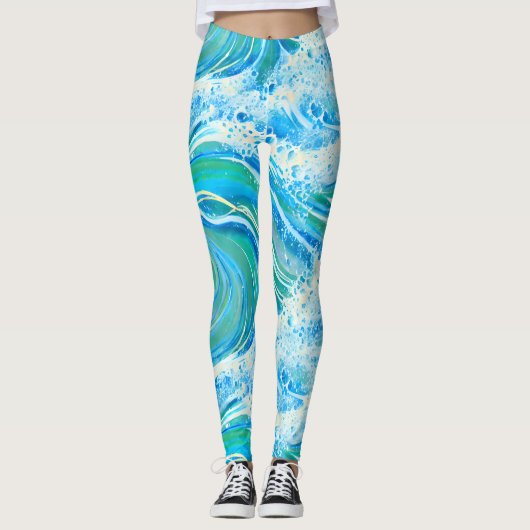 Blauwe golven voor Zee in de oceaan Leggings (Voorkant)