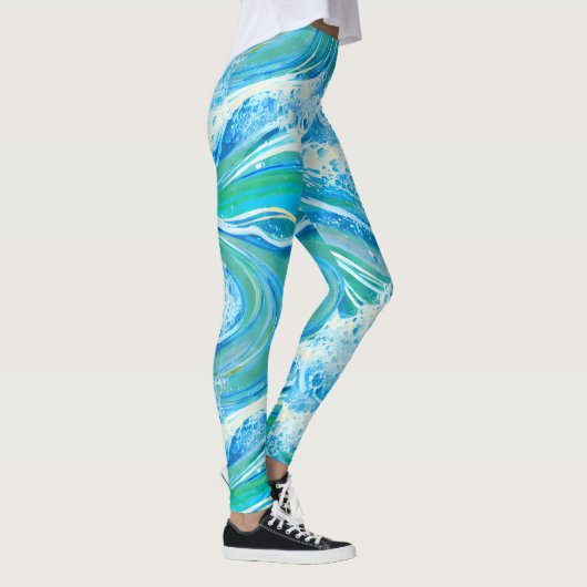 Blauwe golven voor Zee in de oceaan Leggings (Rechts)