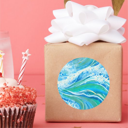 Blauwe golven voor Zee in de oceaan Ronde Sticker (Feest)