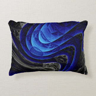 Blauwe golvende abstracte, digitale kunstachtergro accent kussen