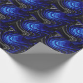 Blauwe golvende abstracte, digitale kunstachtergro cadeaupapier (Hoek)