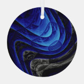 Blauwe golvende abstracte, digitale kunstachtergro glas ornament (Achterkant)