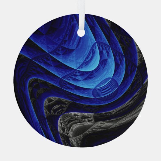 Blauwe golvende abstracte, digitale kunstachtergro glas ornament (Achterkant)