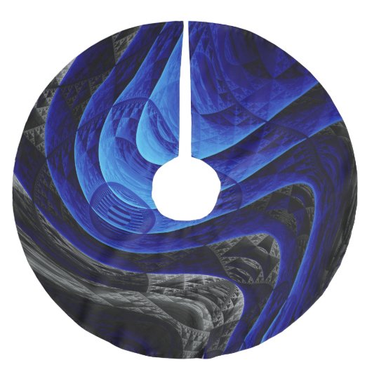 Blauwe golvende abstracte, digitale kunstachtergro kerstboom rok (Voorkant)