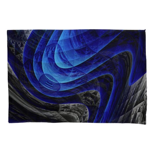 Blauwe golvende abstracte, digitale kunstachtergro kussensloop (Voorkant)