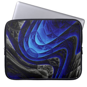 Blauwe golvende abstracte, digitale kunstachtergro laptop sleeve