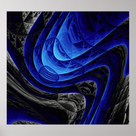 Blauwe golvende abstracte, digitale kunstachtergro poster (Voorkant)