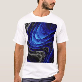 Blauwe golvende abstracte, digitale kunstachtergro t-shirt