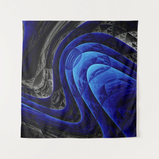 Blauwe golvende abstracte, digitale kunstachtergro wandkleed (Voorkant (horizontaal))