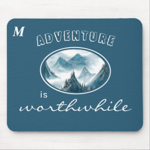 Blauwe golvende berg monogram inspirerend citaat muismat