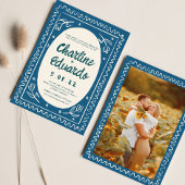 Blauwe golvende handschrift moderne bruiloft kaart