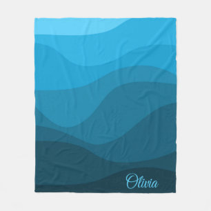 Blauwe golvende oceaan retro stijl golven ontwerp fleece deken