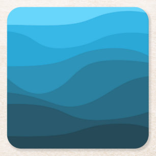 Blauwe golvende oceaan retro stijl golven ontwerp kartonnen onderzetters