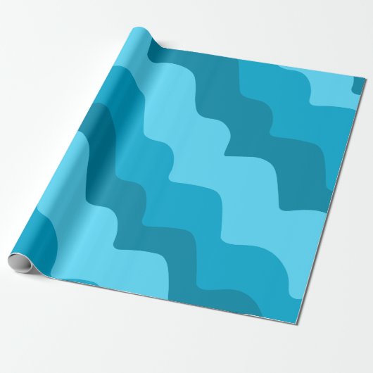 Blauwe golvende oceaangolven gradiënt cadeaupapier (Uitgerold)