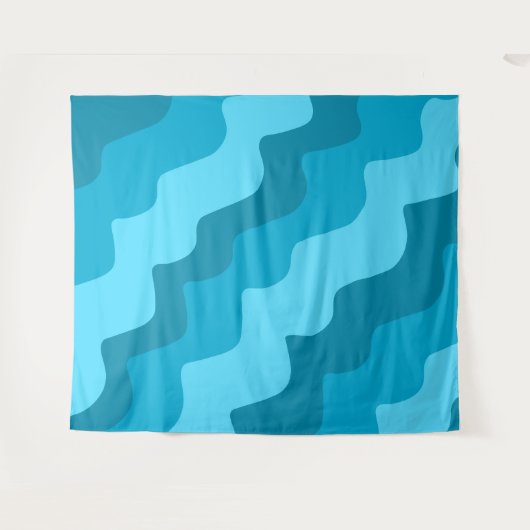 Blauwe golvende oceaangolven gradiënt wandkleed (Voorkant (horizontaal))