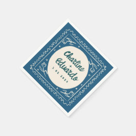 Blauwe golvende pastel handschrift retro bruiloft  servet