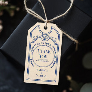 Blauwe Gotische bruiloft Dank u Cadeaulabel