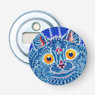 Blauwe gotische kat button flesopener